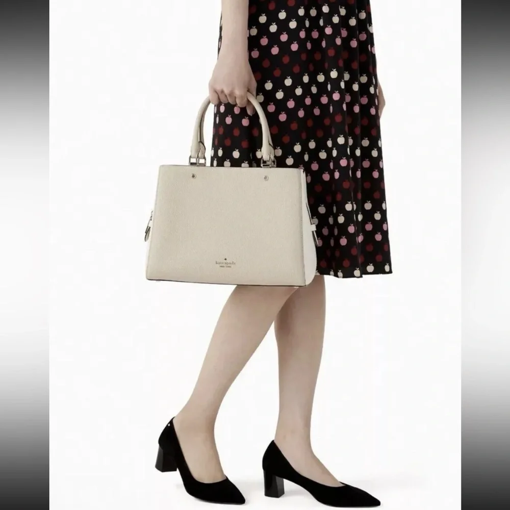 Kate Spade New York Leila Medium Triple compartment Satchel In Light Sand/Gold - Picture 3 of 9